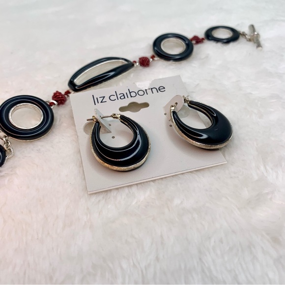 Liz Claiborne Black Lacquered Silver Tone Bracelet & Earring Set - Picture 5 of 7